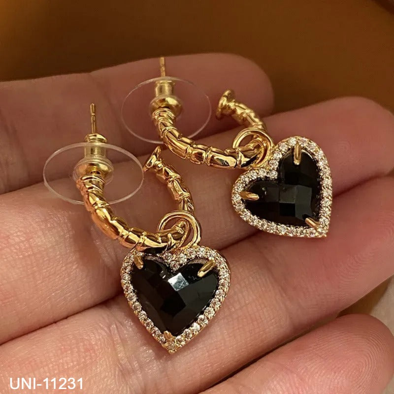 UNI-11231 - Black Diamond Gold Hoop - Earring