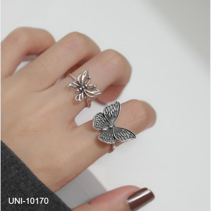 UNI-10170- Retro Butterfly Silver - Ring Set of 2