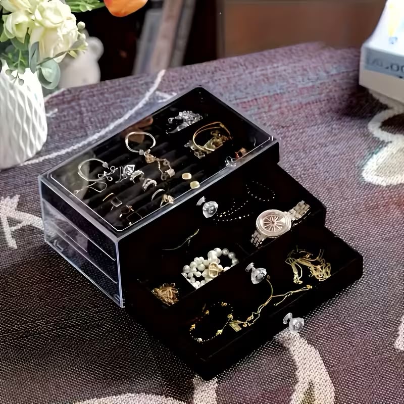 JJ - 11027 - Black Velvet Large - 3 Dryer Jewelry Organizer