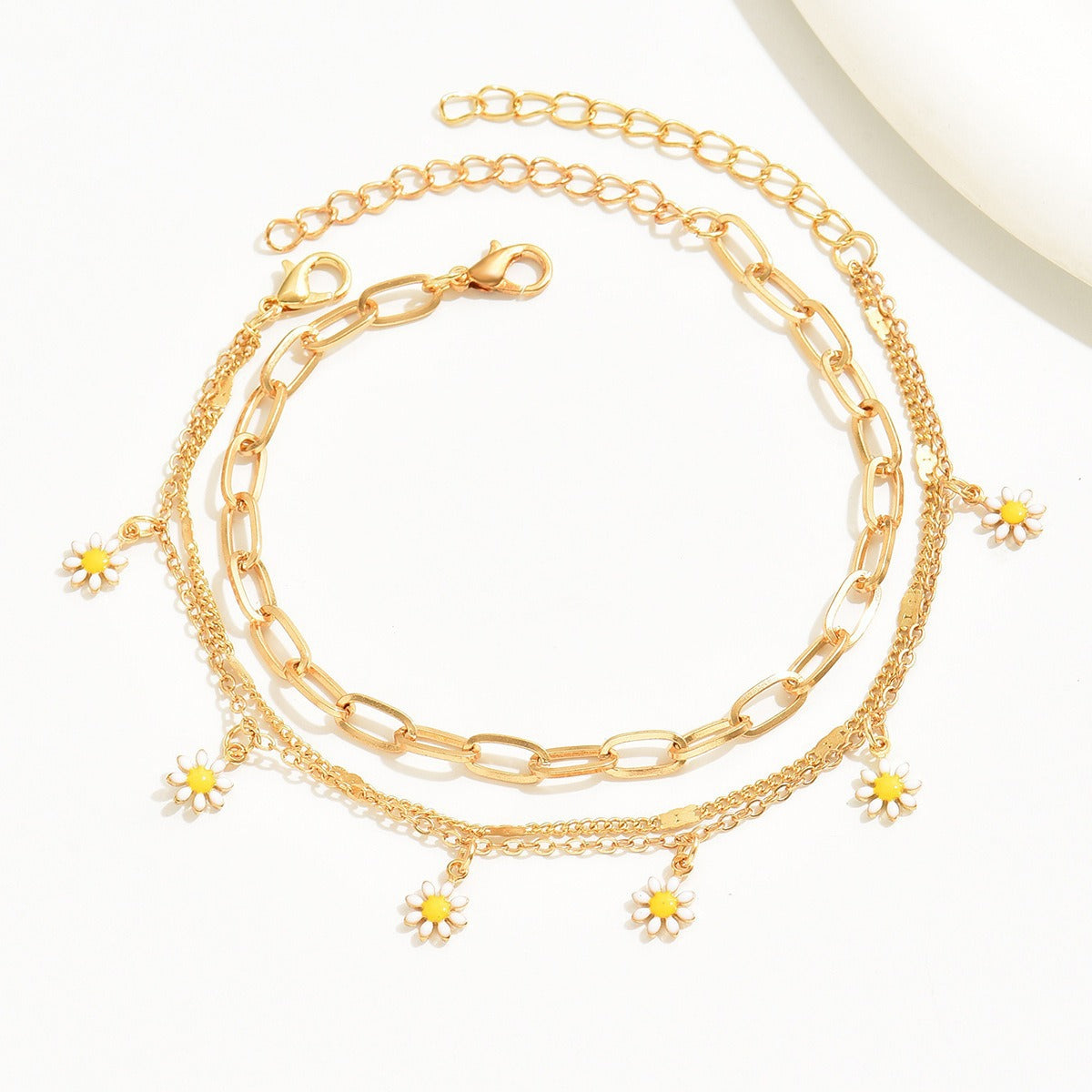 UNI-10690 - Daisy Flower Gold Chain - Anklet Set Style 1
