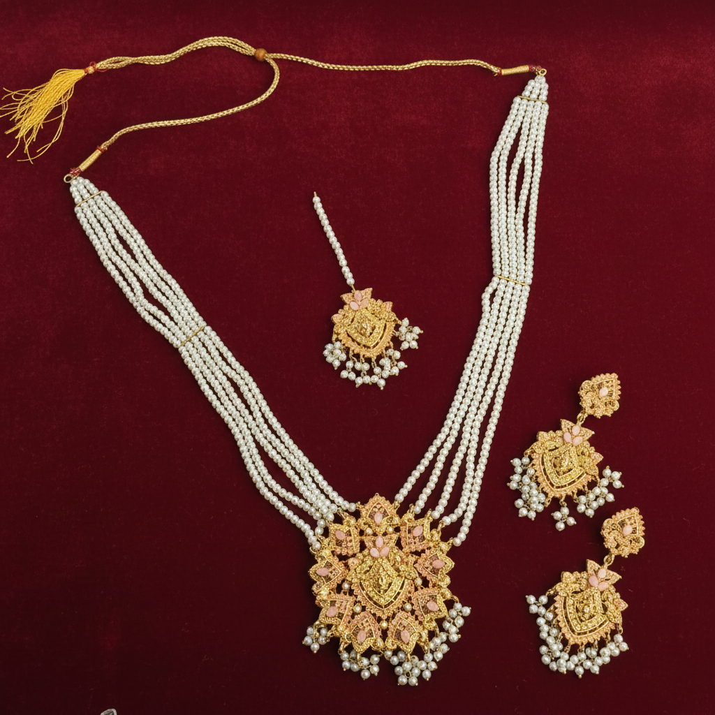 PJ-182 - White Pearls & Luxury Mala - Jewelry Set Style 5