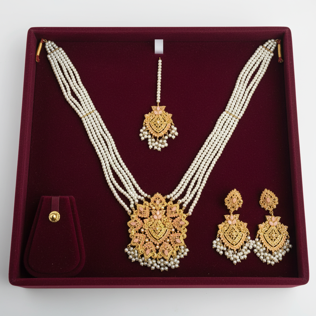 PJ-182 - White Pearls & Luxury Mala - Jewelry Set Style 5