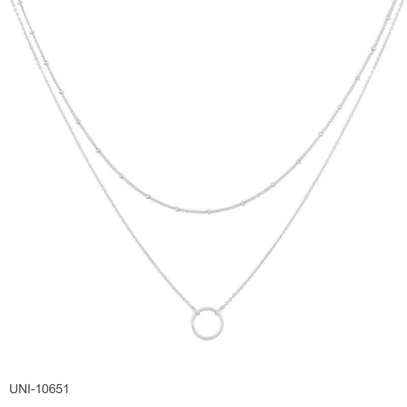 UNI-10651 - Silver Circle Double Layer - Necklace