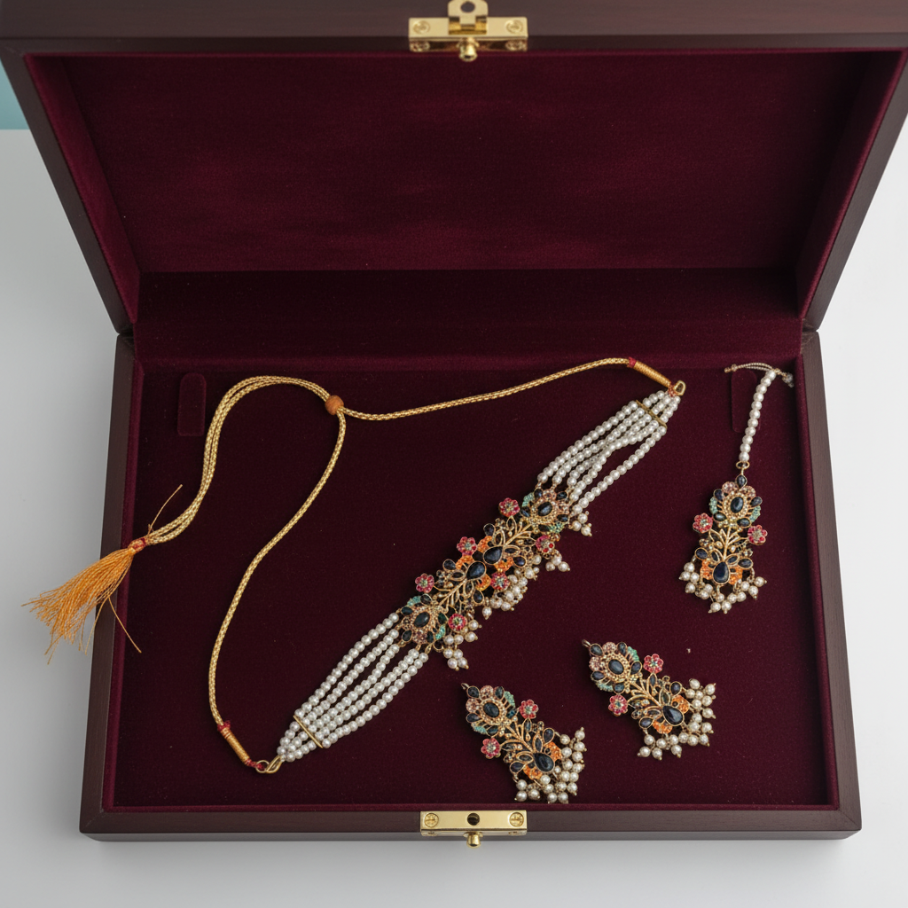 PJ-151 - Black & Gold Mala - Jewelry Set