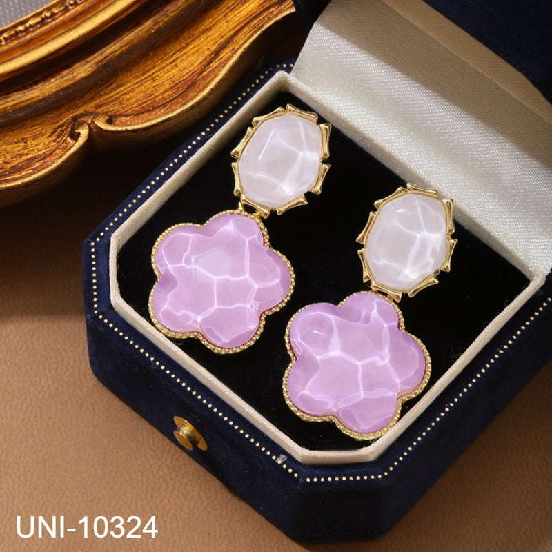 UNI-10324 - Purple Flower Stone - Earring