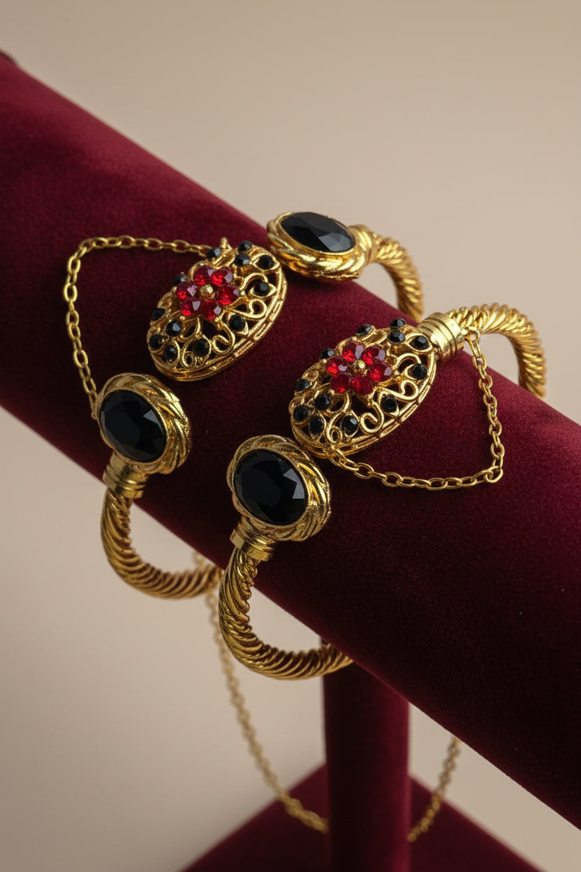 CH-103 - Red & Black Diamonds Gold - Bangle Set Of 2