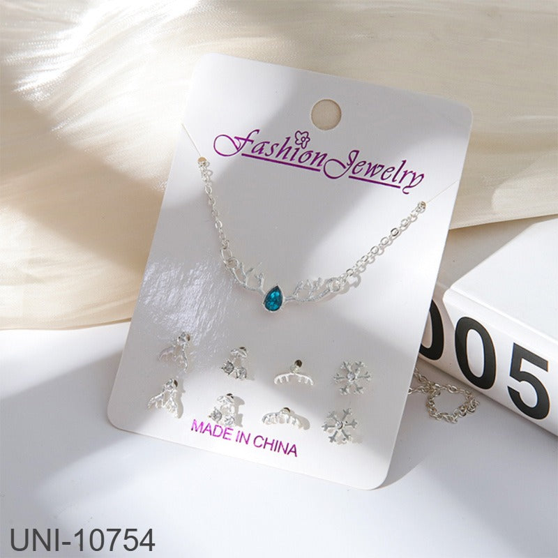 UNI-10754 - Blue Diamond Deer Silver - Jewelry Set
