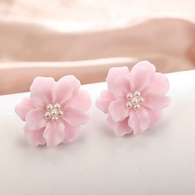 UNI-10571-2 - Pink Pearly Flower - Earring