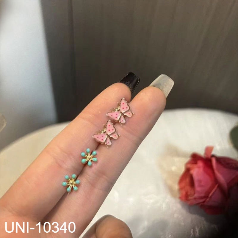 UNI-10340 - Mini Flower & Butterfly - Ear Stud Set