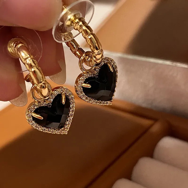 UNI-11231 - Black Diamond Gold Hoop - Earring