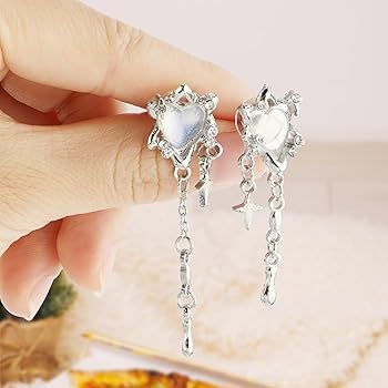UNI-11204-1 - White Heart Silver Stars Sparkle - Earring