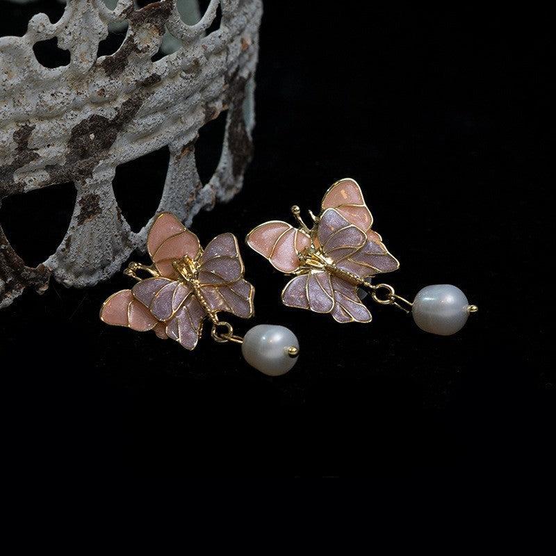 UNI-10573 - Pink & Purple Butterflies - Earring