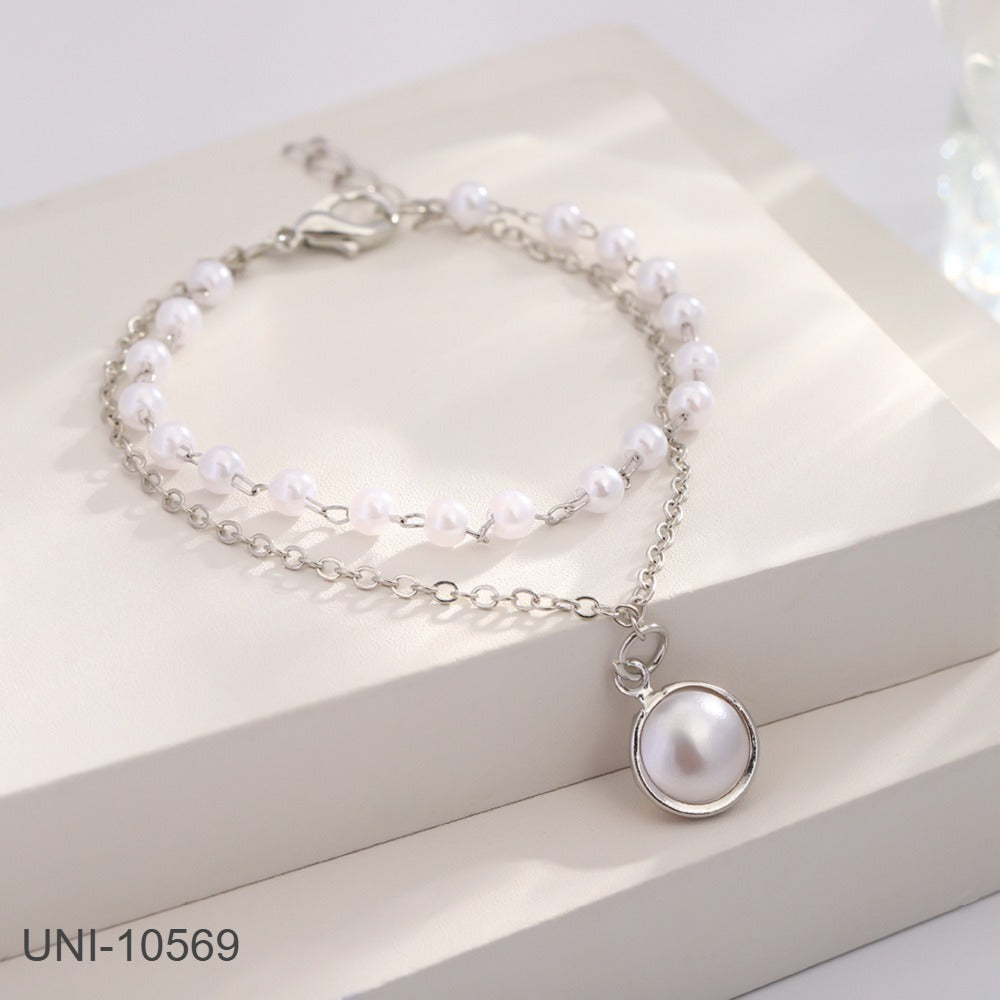 UNI-10569 - Pearl Double Layer Silver - Bracelet