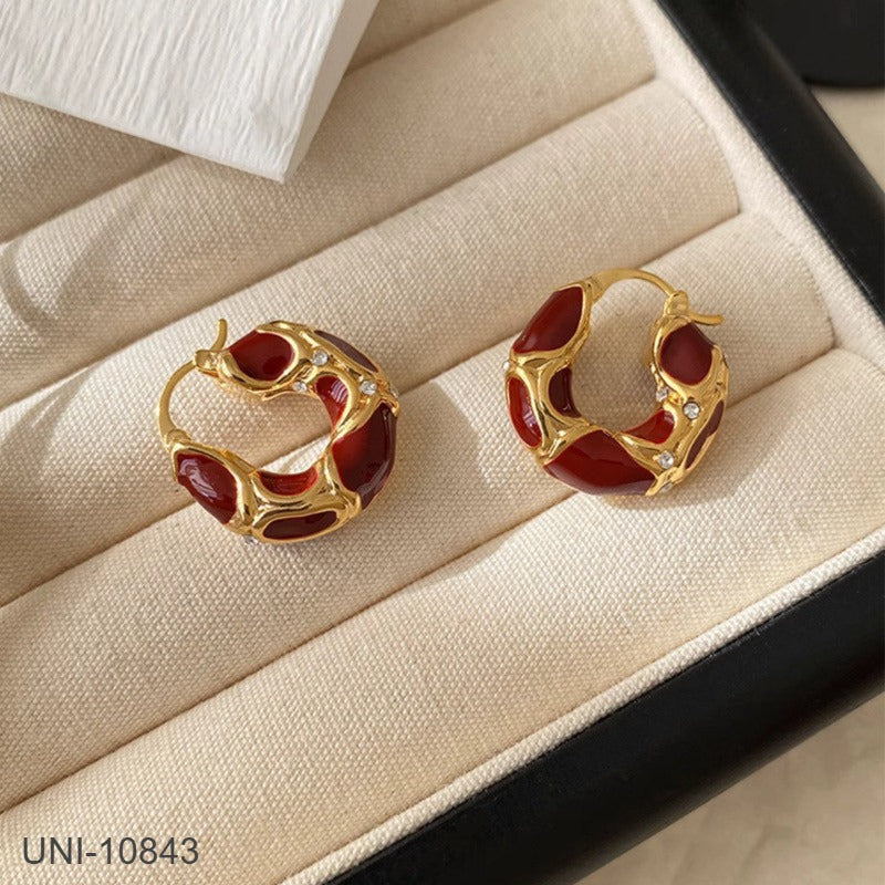 UNI-10843 - Maroon Geometric Gold Foil - Earring