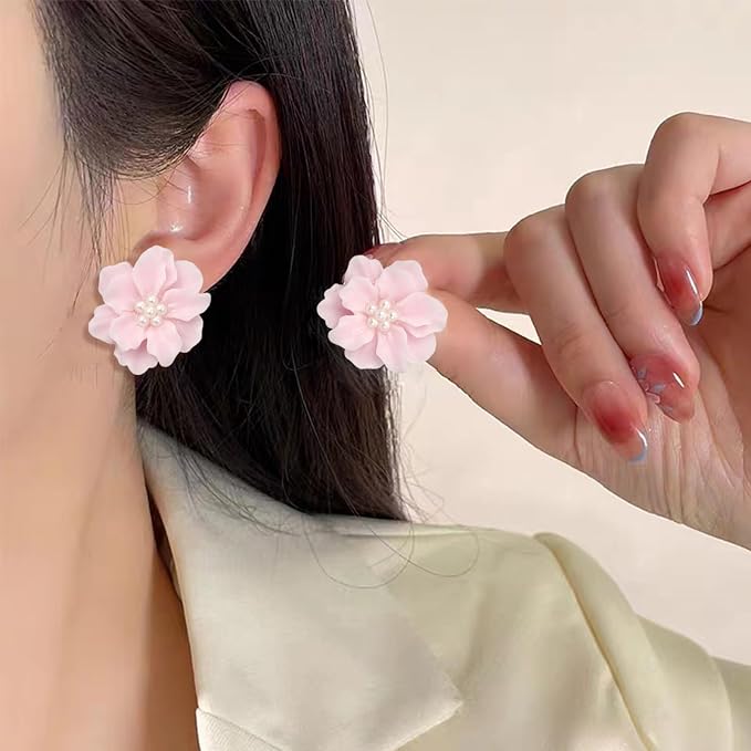 UNI-10571-2 - Pink Pearly Flower - Earring