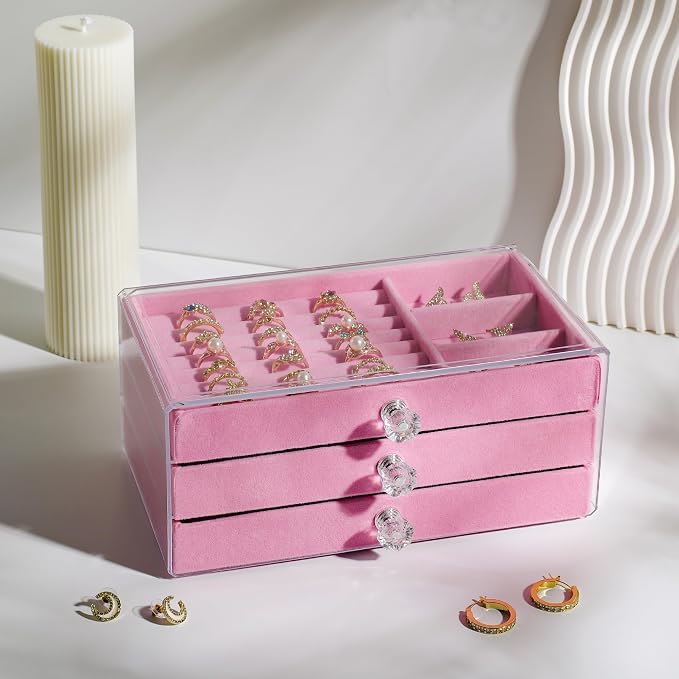 JJ - 11030 - Pink Velvet Large - 3 Dryer Jewelry Organizer