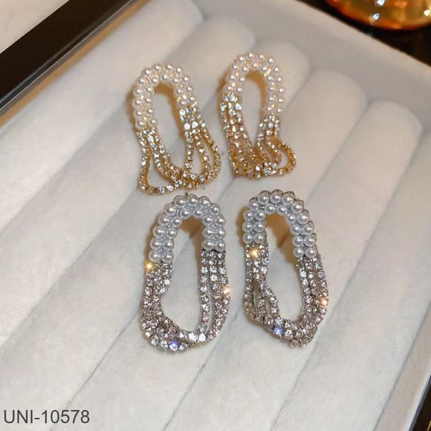 UNI-10578 - Dangling Pearly Diamonds Gold & Silver - Earring