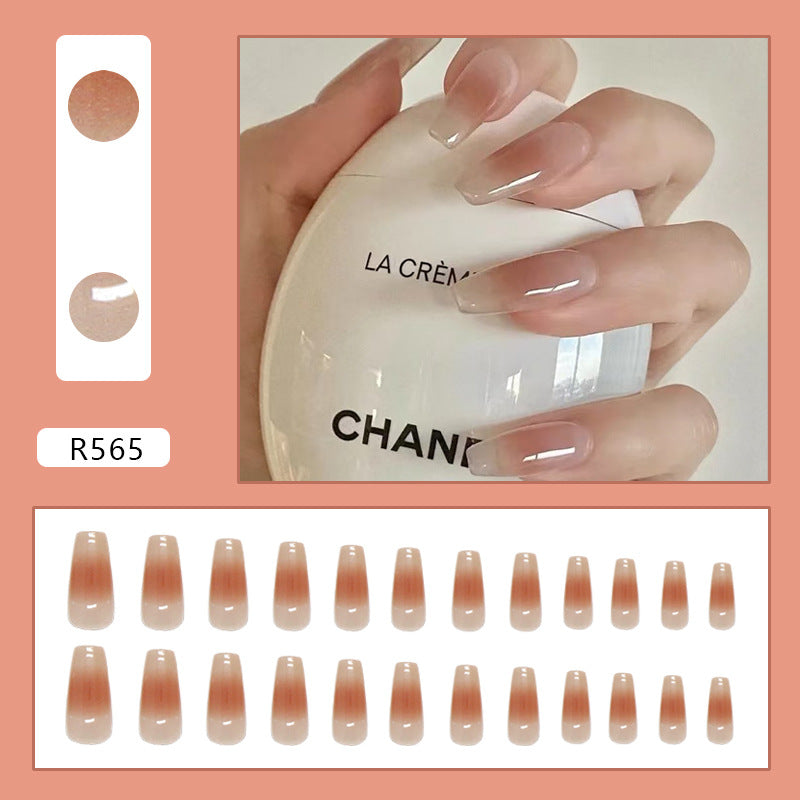 N-149 - Beige & Peach Fancy - Press On Nail Set Of 24
