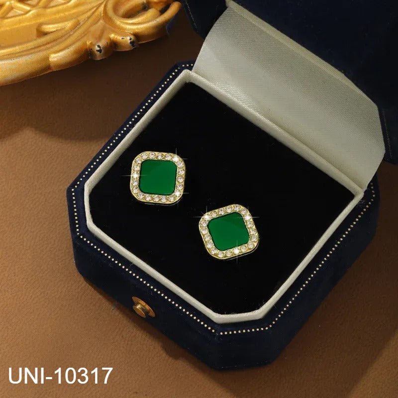 UNI-10317 - Green Square Sparkle - Earring