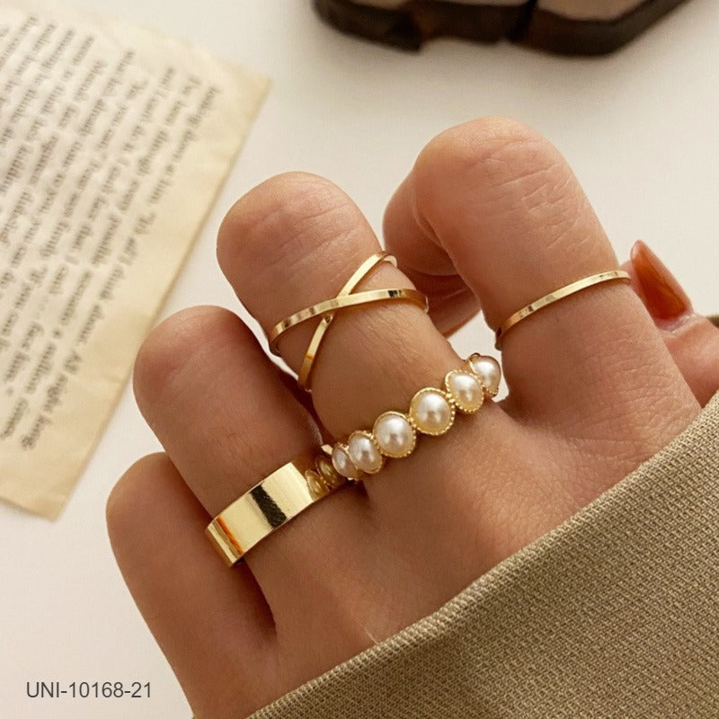 UNI-10168-21 - Pearly Glam Gold - Ring Set Of 4