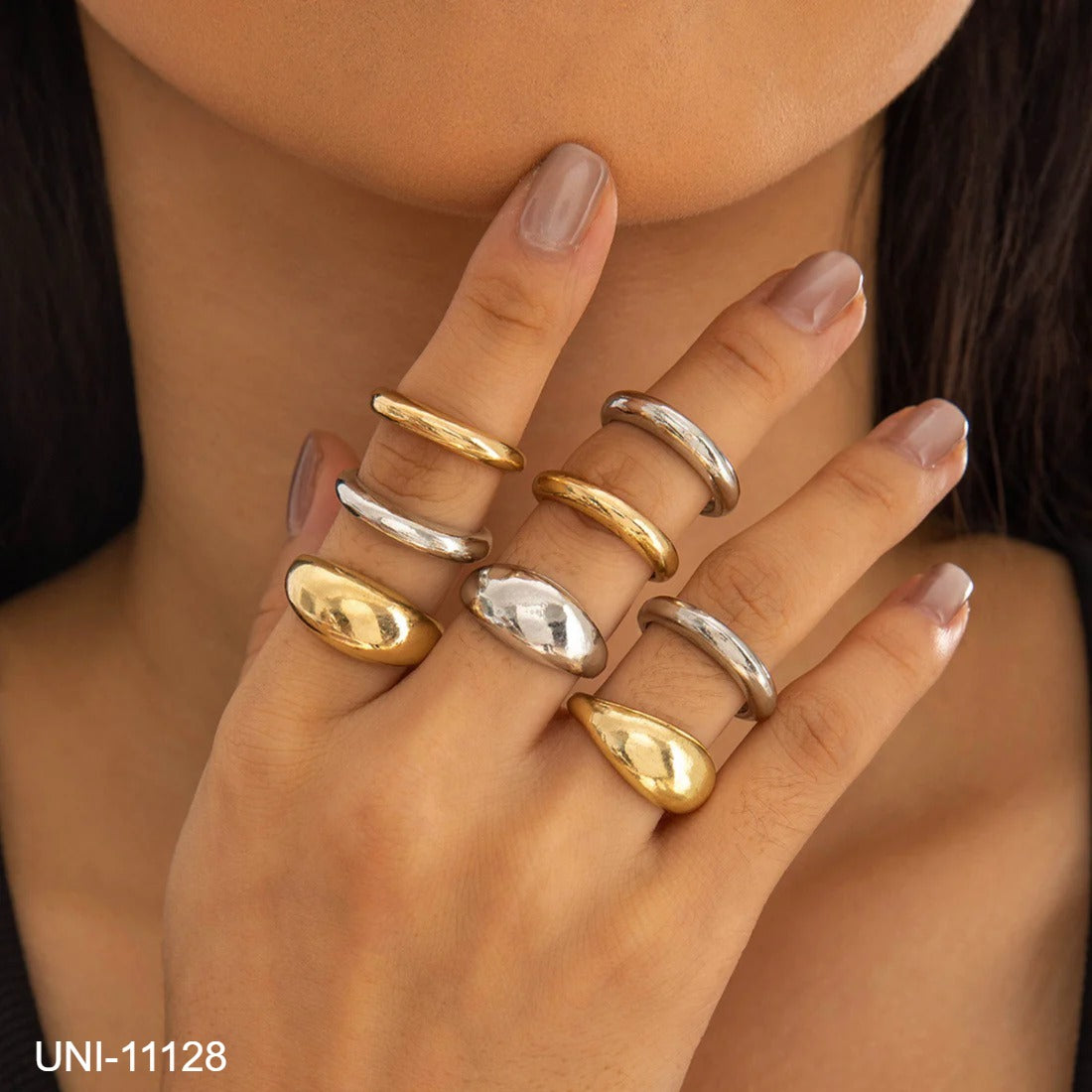 UNI-11128 - Luxury Gold & Silver - Ring Set Of 8