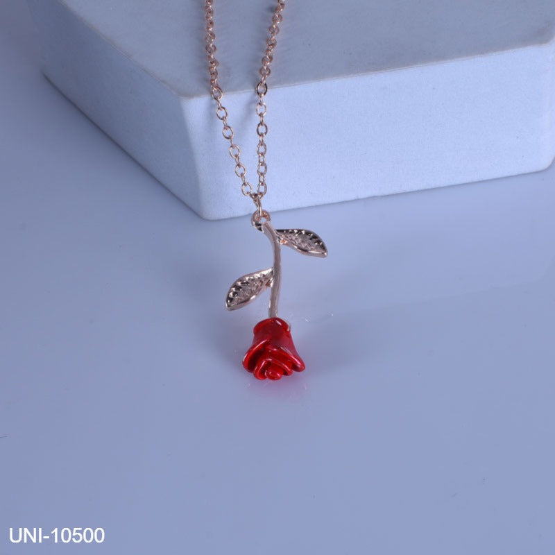 UNI-10500 - Rose Gold & Red Rose Flower - Necklace