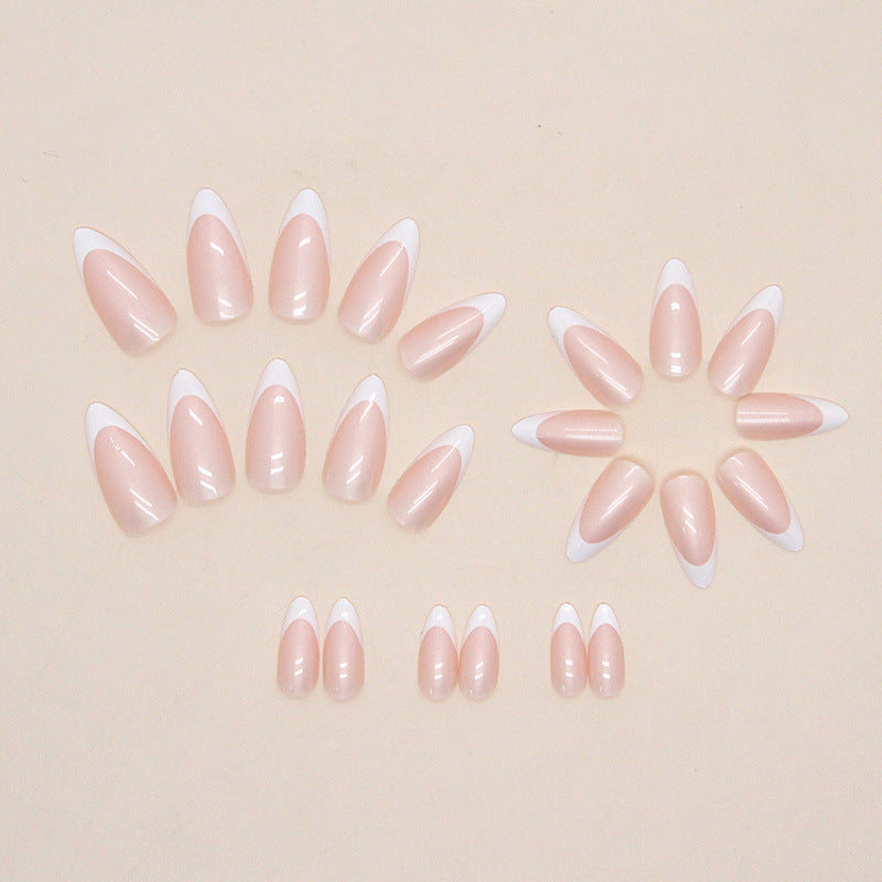 N-138 - Pink & White - Press On Nail Set Of 24 - Free 24 Pcs Sticker Sheet Included