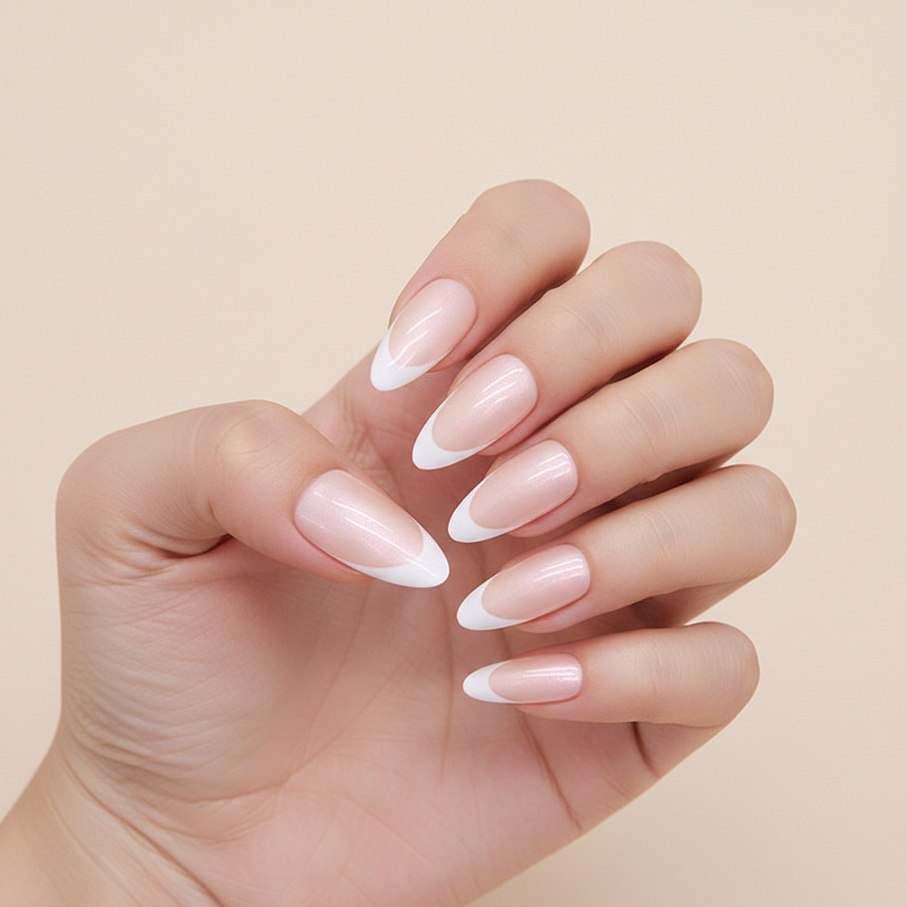 N-138 - Pink & White - Press On Nail Set Of 24 - Free 24 Pcs Sticker Sheet Included