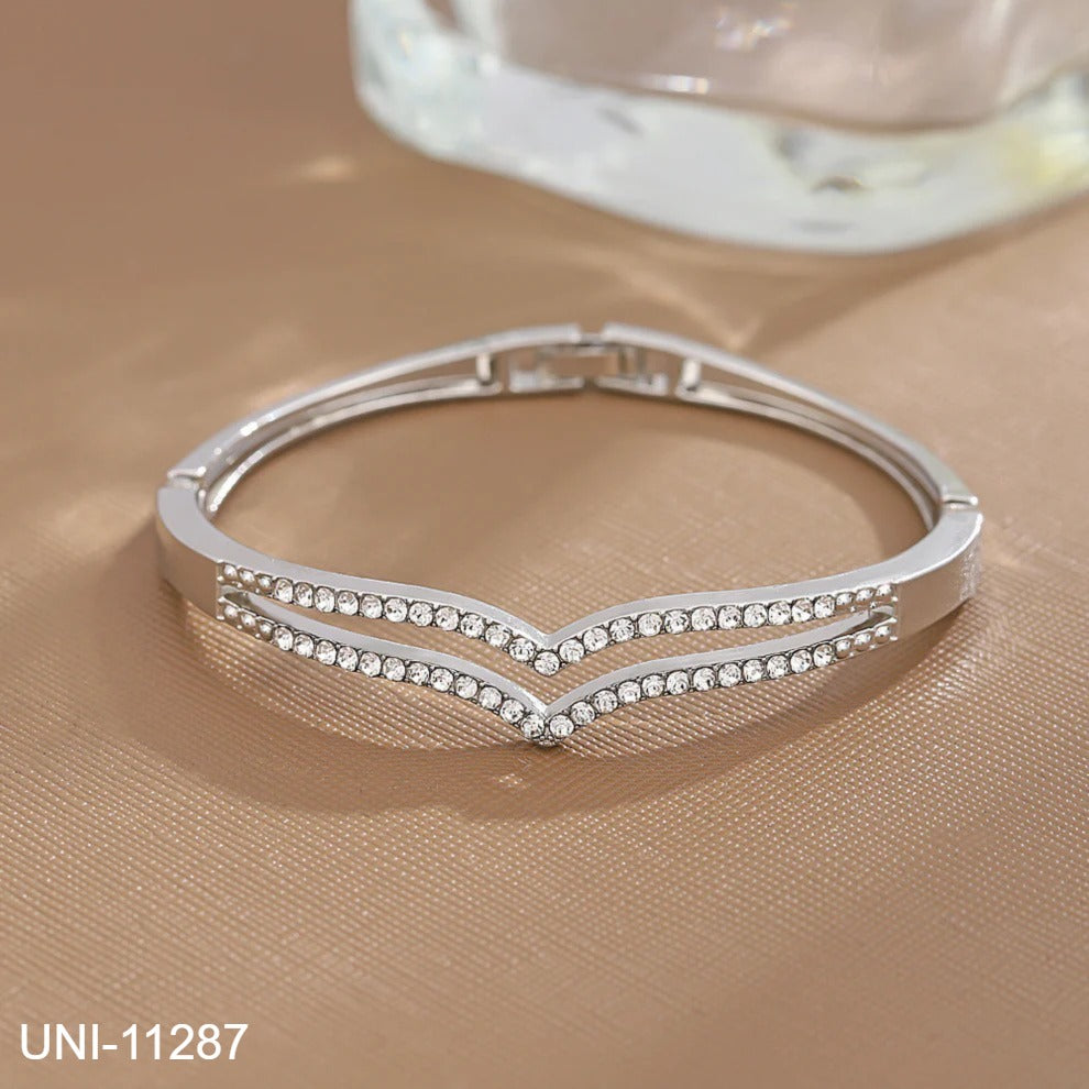 UNI-11287 - Diamond Wave Silver Bangle - Bracelet