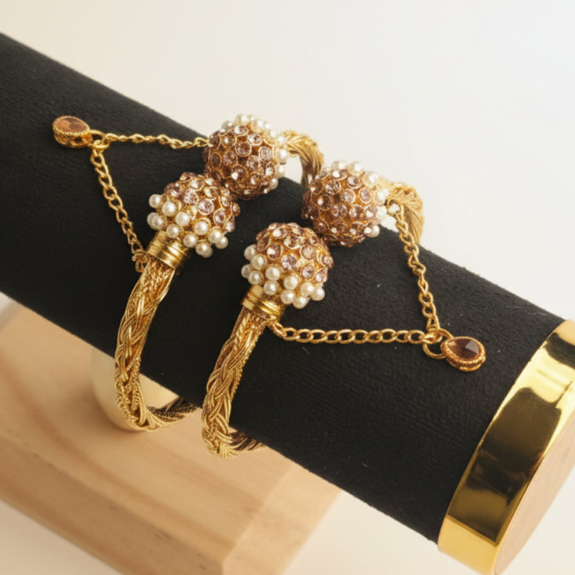 CH-62 - Luxury White Pearl & Pink Diamond Gold - Bangle Set Of 2