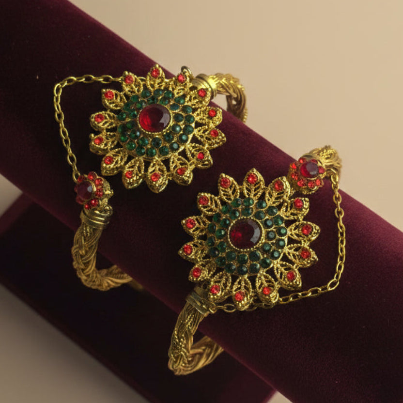 CH-87 - Luxury Diamonds Flower Gold - Bangle Set Of 2 Style 3