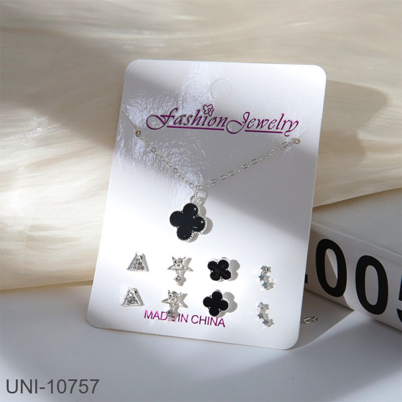 UNI-10757 - Black Flower Silver - Jewelry Set