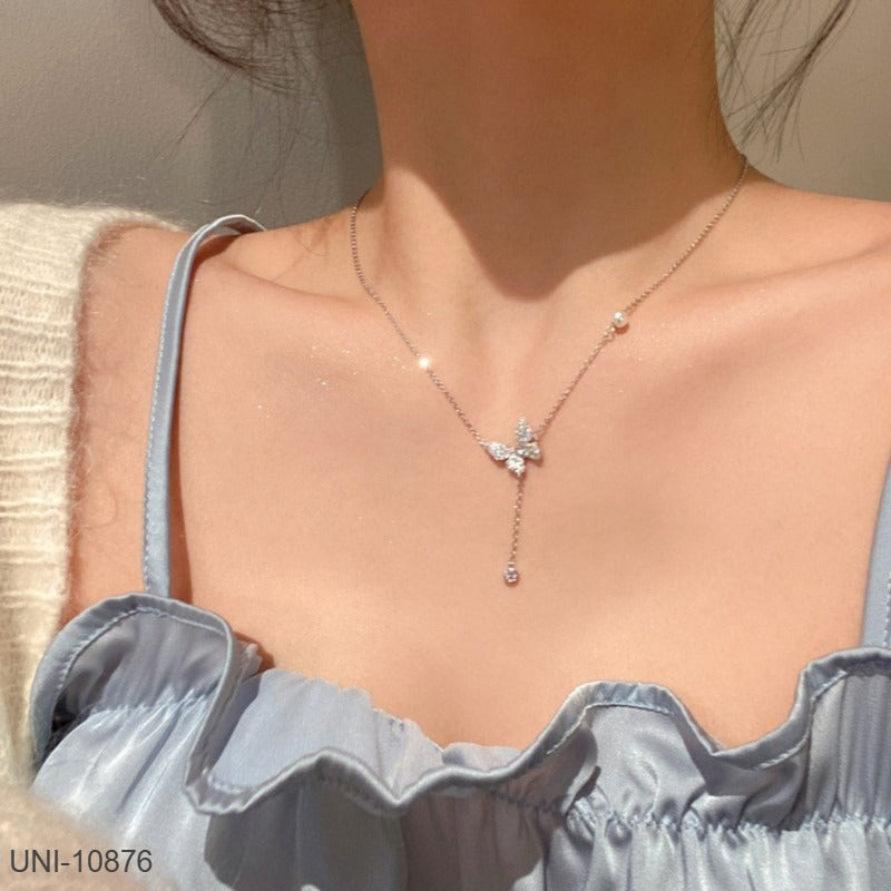UNI-10876 - Pearl & Butterfly Silver - Necklace