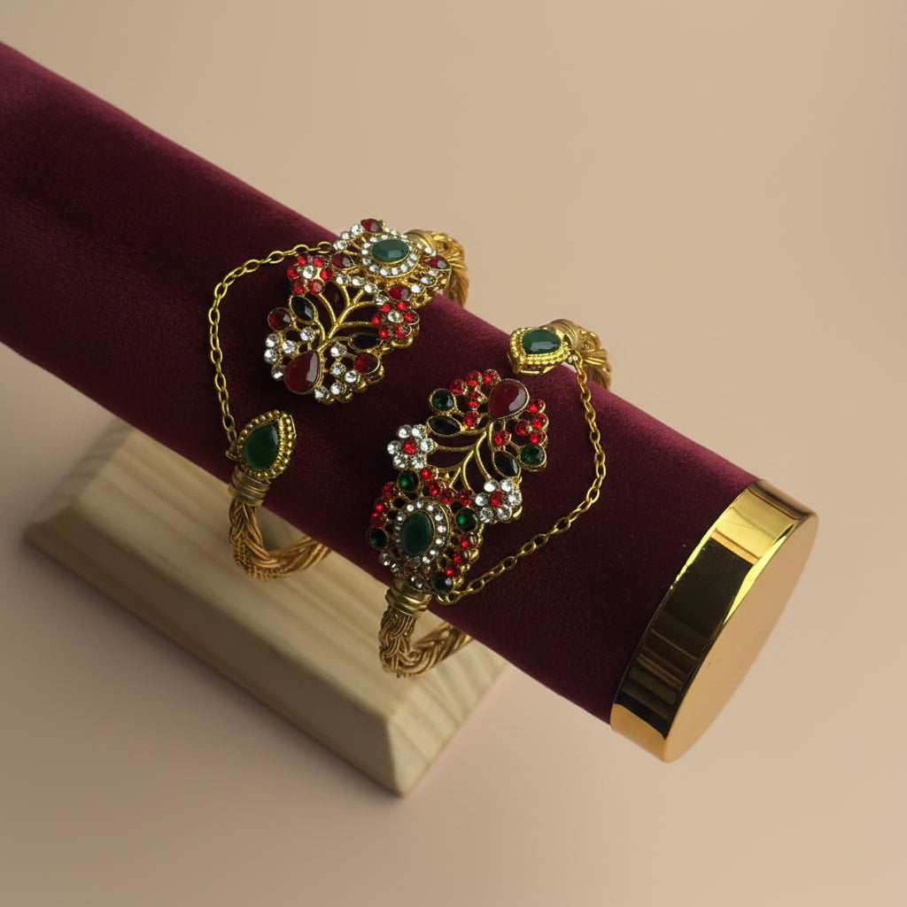 CH-80 - Multi Diamonds Gold - Bangle Set Of 2