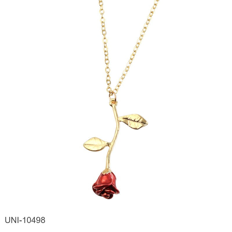 UNI-10498 - Gold & Red Rose Flower - Necklace