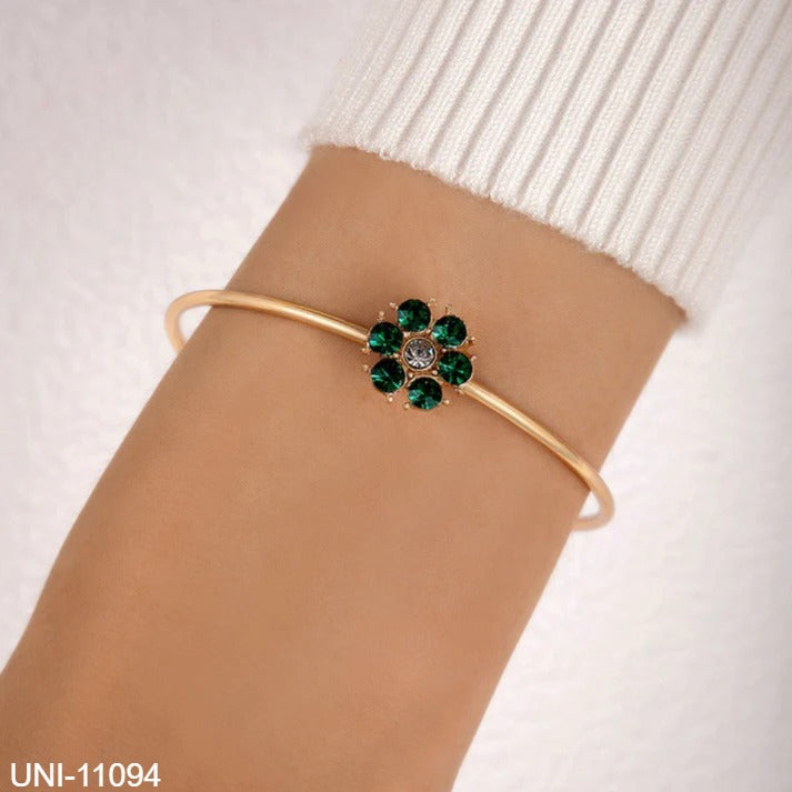 UNI-11094 - Green Diamond Gold Bangle - Bracelet Style 7