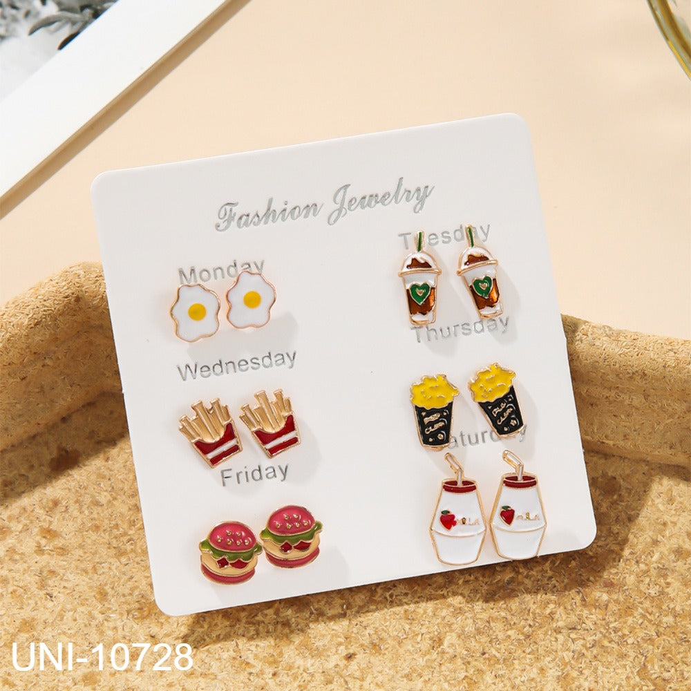 UNI-10728 - Daily Fast Food - Ear Studs Set Of 6