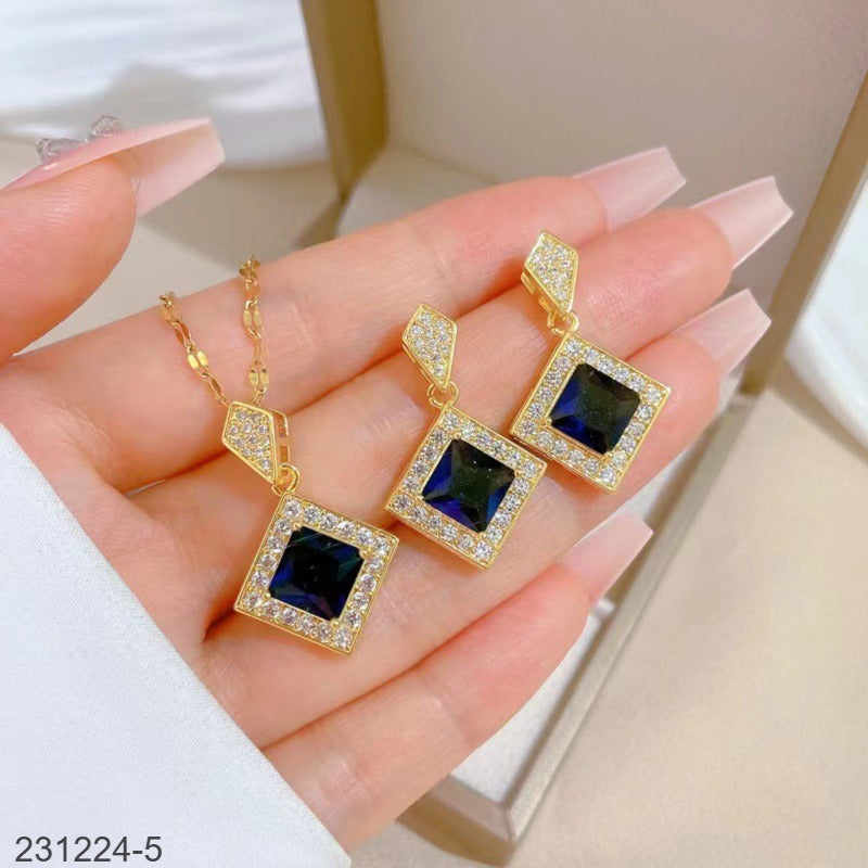 UNI-11028 - Luxury Diamond Navy Blue - Jewelry Set