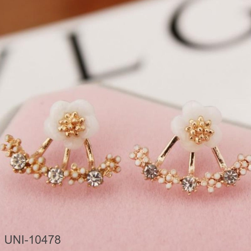 UNI-10478 - Rose Gold White Flower - Earring