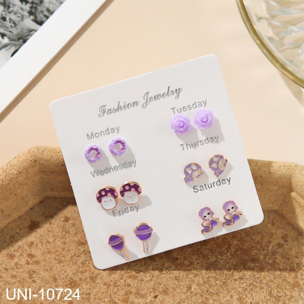 UNI-10724 - Purple Cuties - Ear Studs Set Of 6