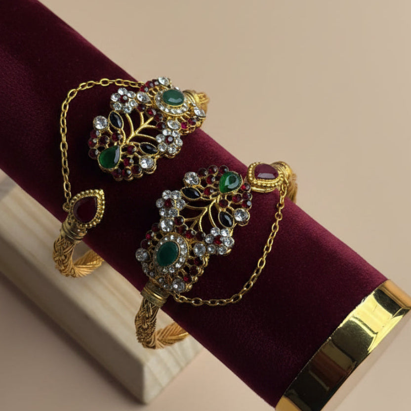 CH-106 - Luxury Multi Diamonds Gold - Bangle Set Of 2 Style 2
