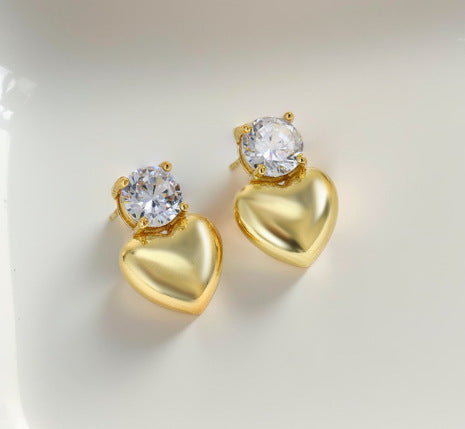 UNI-10413 - Gold Heart Diamond - Earring