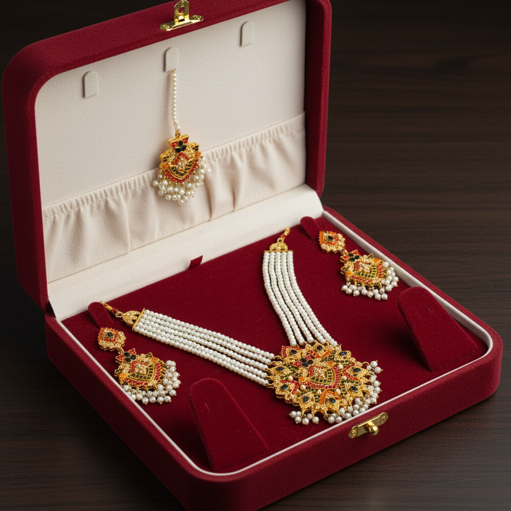 PJ-183 - White Pearls & Luxury Mala - Jewelry Set Style 6