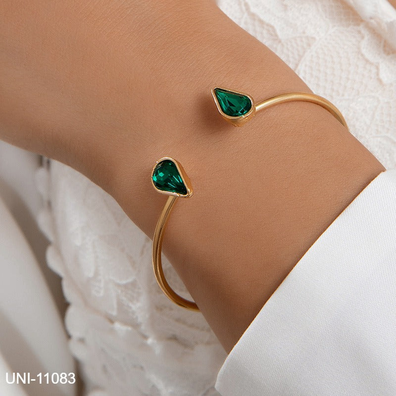 UNI-11083 - Green Diamond Gold Bangle - Bracelet Style 2