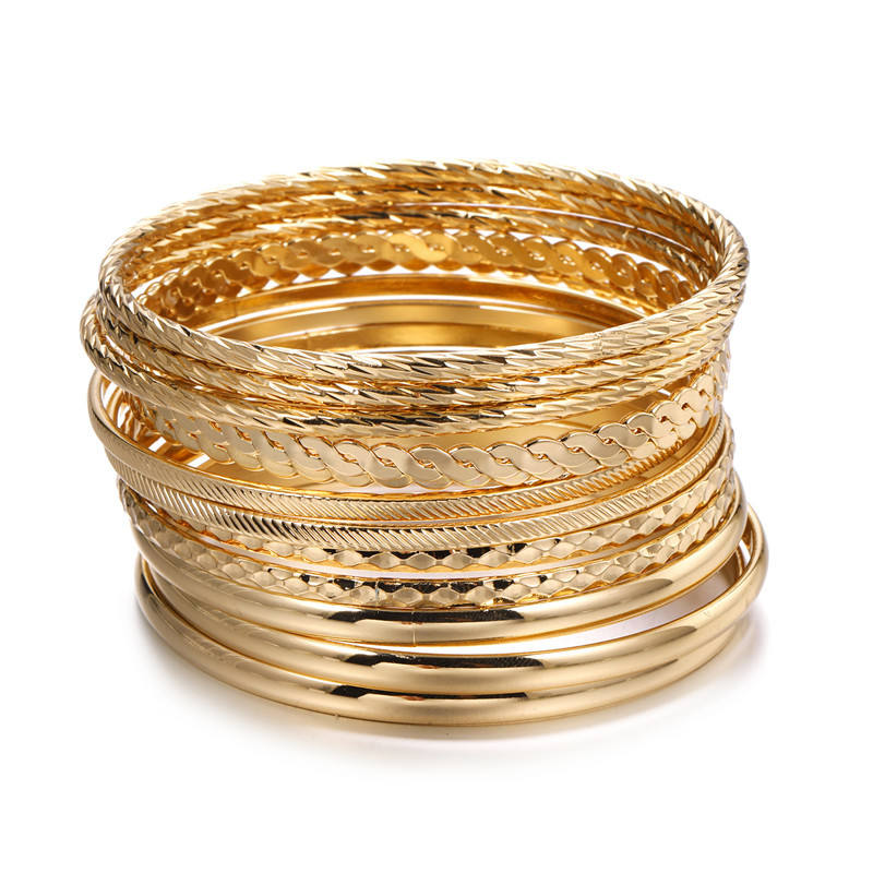 UNI-10636-8 - Classy Gold Bangle - Bracelet Set Of 12
