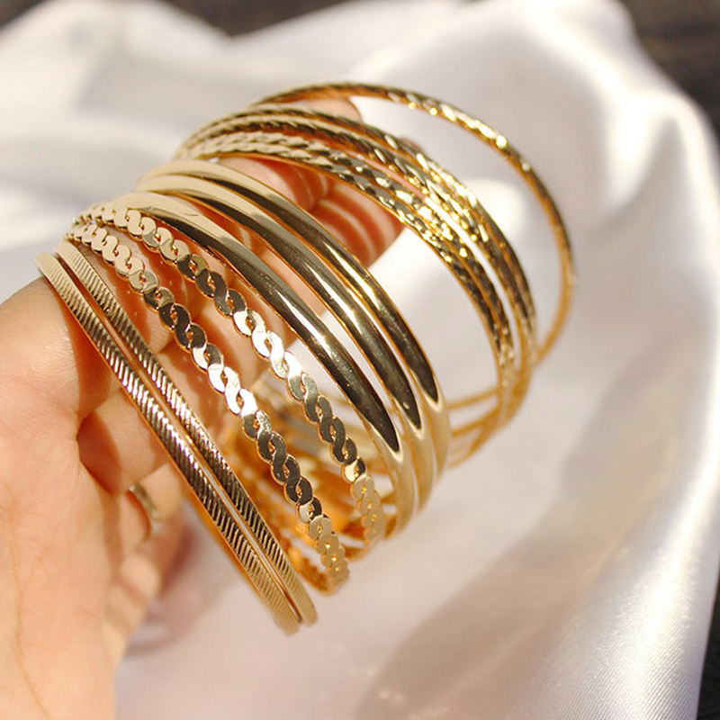 UNI-10636-8 - Classy Gold Bangle - Bracelet Set Of 12