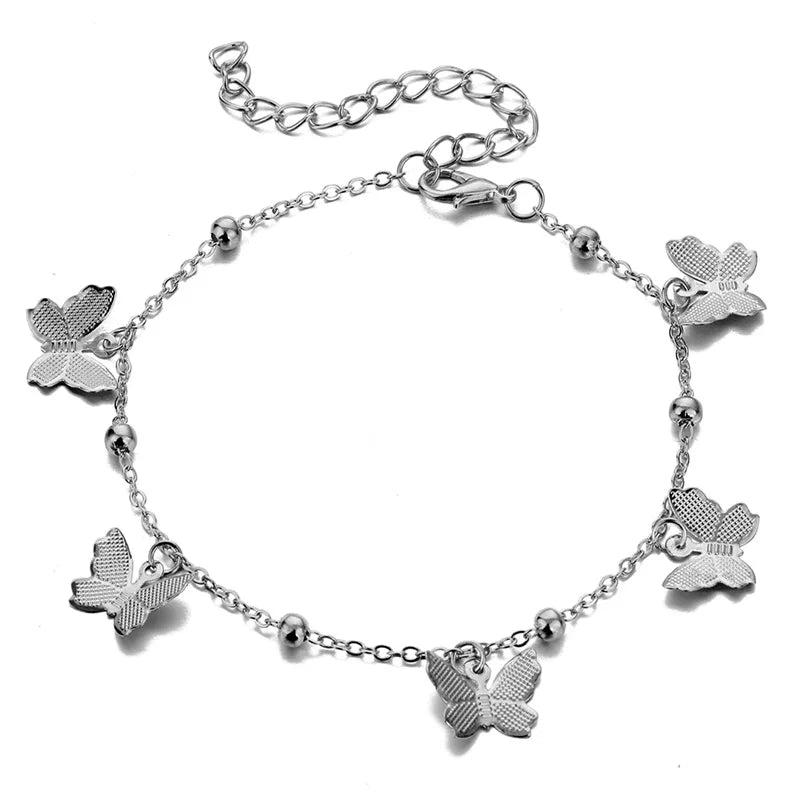 UNI-10685 - Silver Butterfly Charms - Anklet Style 1