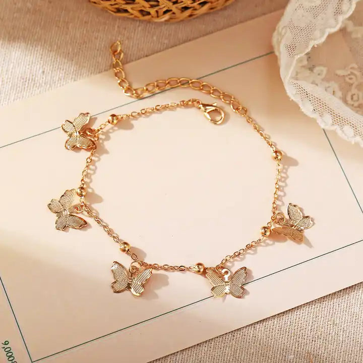 UNI-10684 - Gold Butterfly Charms - Anklet Style 1