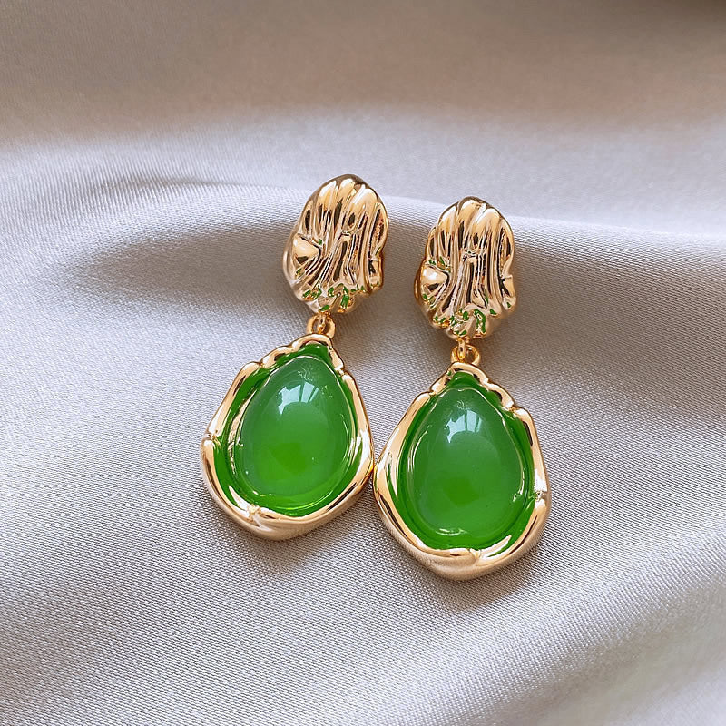 UNI-10399-1 - Luxury Green Stone Gold - Earring