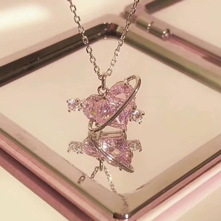 UNI-12326 - Crystal Pink Diamond Heart - Necklace
